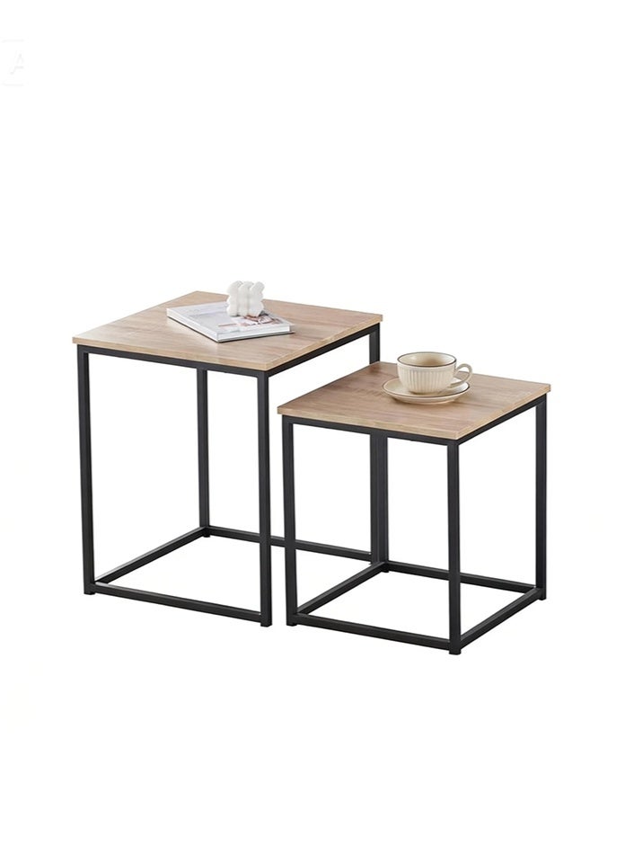 OASIS DESERT Stackable Coffee Table Set (2 Pieces), Modern Stackable Side Table With Steel Legs, Suitable For Living Room (2 Pieces) - Image 1